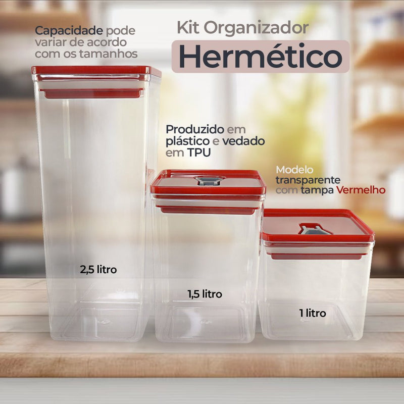 Kit com 3 Organizadores Herméticos - 5 Cores