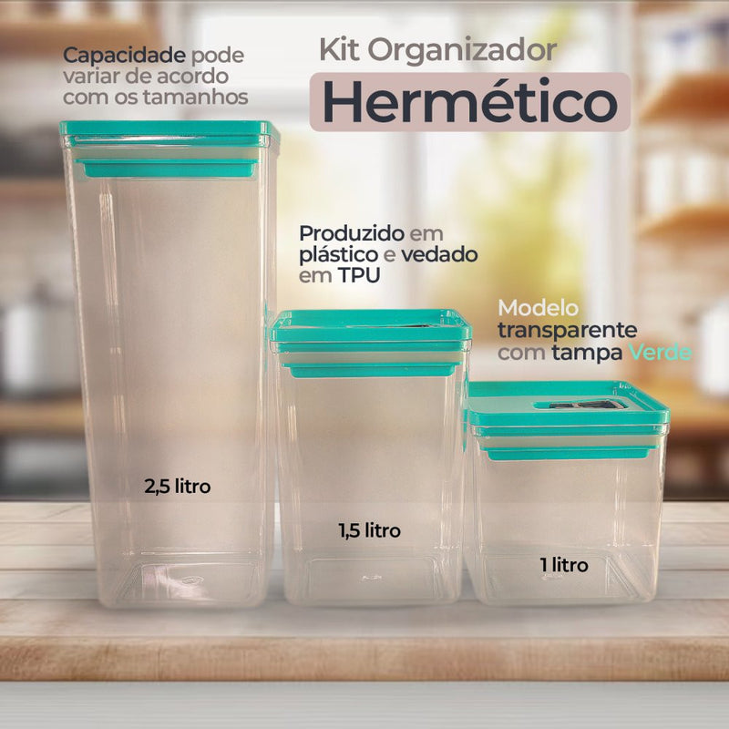 Kit com 3 Organizadores Herméticos - 5 Cores