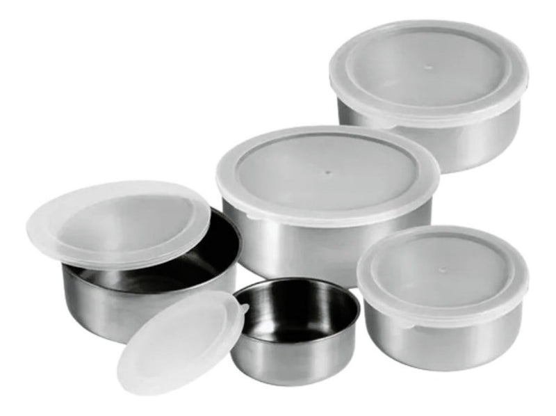 Conjunto de Tigelas Inox com Tampa 5 Peças