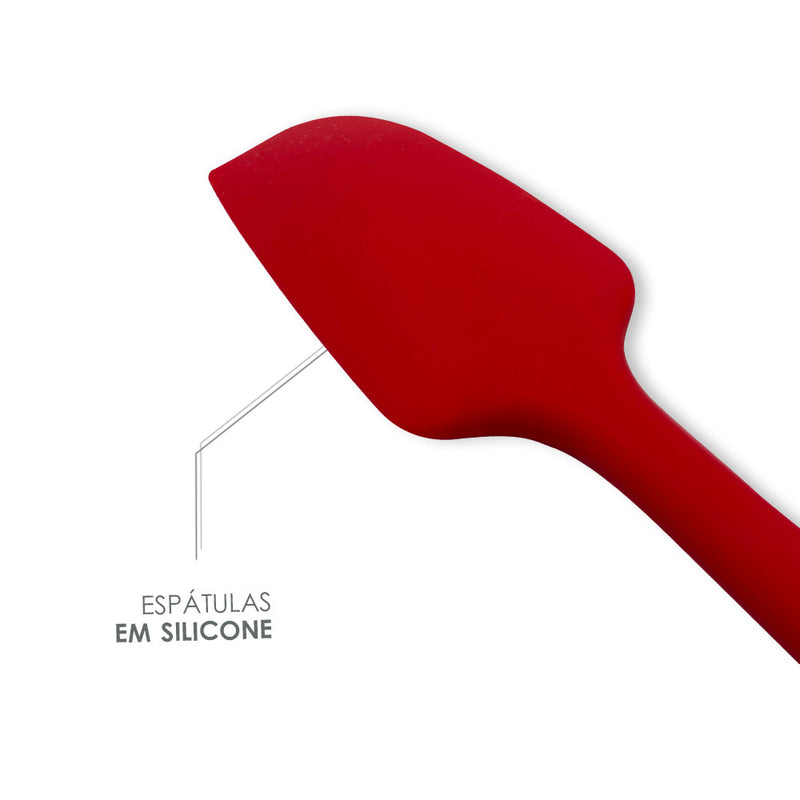 Conjunto de Espátulas e Pegador em Silicone 5 Peças - Vermelho