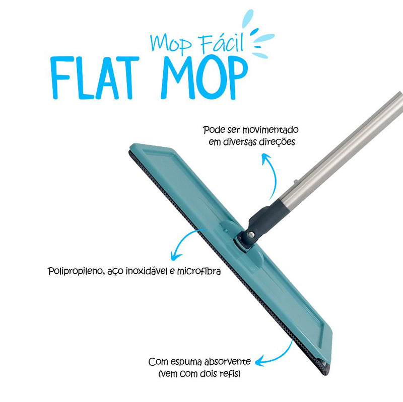 Rodo Mop Flat & Balde Lava e Seca Profissional com 2 Refis