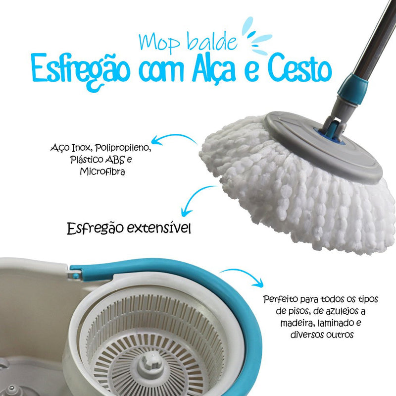 Mop Esfregão Giratório com Balde e Cesto